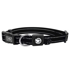 DDOXX Reflective Nylon Dog Collar - Strong and Adjustable Collars Dogs - XS (Black)