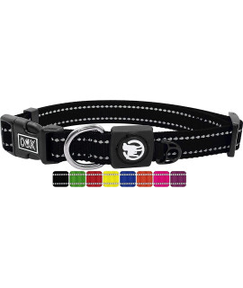 DDOXX Reflective Nylon Dog Collar - Strong and Adjustable Collars Dogs - L (Black)