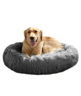 Mirkoo calming Dog Bed Fluffy Plush cat Bed, Washable Round Fur Donut Pet Bed for Large Medium Dogs and cats, Faux Fur cuddler Up to 253555100lbs