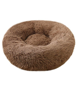 BODISEINT Faux Fur Dog Bed Cat Bed,Shag Round Anti-Anxiety Pet Calming Bed Doughnut Cuddler for Medium Large Puppy Dog Cat Kennel Cushion Self Warming Bed (28'' D x 8'' H, Coffee)
