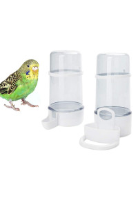 2 Pack Automatic Bird Feeder Bird Water Bottle Drinker Clear Food Seed Dispenser Container Set Hanging in Cage No-Mess for Parrots Budgie Cockatiel Lovebirds Finch Canary Hamster 415ml
