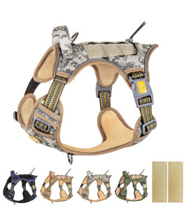 PETAGE Tactical Car Dog Harness No Pull,Reflective Military Dog Harness, Service Dog Harness Including Seat Belt, Adjustable Working Pet Harness for Small Medium and Large Dogs(Marine Desert,L)
