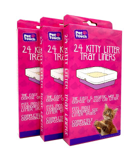 Pet Touch 3 X 24 Kitty cat Litter Trays Liners cat Tray Liners Fits to Most cat Litter Tray Liners Disposable & Hygienic cat Litter Liners (3 Boxes (72 Liners))