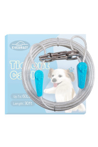 EVERBRIT Reflective Tie Out Cable for Medium Dog Up to 60 Pound, 30 Feet Blue