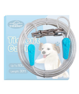 EVERBRIT Reflective Tie Out Cable for Medium Dog Up to 60 Pound, 30 Feet Blue