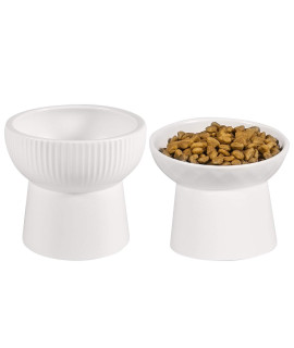 Qucey Ceramic Cat Food and Water Bowl Set, Raised Tilted Cat Feeder Dishes with Stand, Elevated Pet Food Bowl for Cats and Small Dogs, Anti Vomiting & Reduce Neck Burden