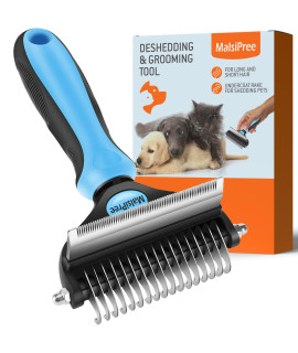 MalsiPree Cat Grooming Brush for Shedding- 2 in 1 Deshedding Tool and Undercoat Rake for Long and Short Haired Cats and Small Dogs with Double Coat - Dematting Comb for Matted Pet Hair Supplies (Blue)