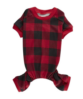 Red Plaid Christmas Clothes for Dogs Baffulo Pajamas Onesie PJS for Pet Back Length 12 Small