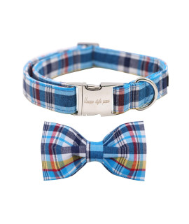 Unique style paws Plaid Dog Collar with Bow Pet Gift Adjustable Soft and Comfy Bowtie Collars for Small Medium Large Dogs (XS)