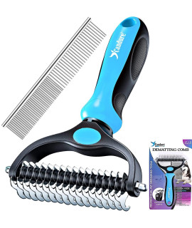 candure Pet Friendly Dog Brush for Shedding & Effective Hair Removal Double-Sided Dematting comb for Dogs & cats Hair Brush for Shedding - Undercoat Rake for Dogs with comb (Large, Blue)