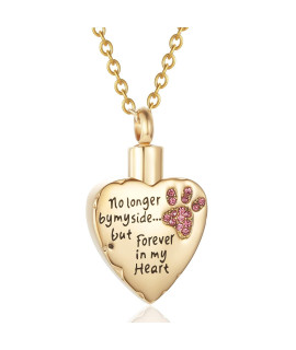Fashion Pet Cremation Jewelry Stainess Steel Heart Keepsake Ashes Necklace Dog Cat Paw Memorial Urn Pendant(Gold-Pink)