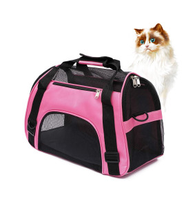 MuchL Cat Carrier Airline Approved Pet Carrier Soft Sided Comfort Pet Travel Carrier for Kitty Cats Puppy Small Animals Portable Foldable Pet Travel Bag with 4-Windows Design 211(Small Size) (Pink)