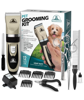 Pet Union Professional Dog grooming Kit - Rechargeable, cordless Pet grooming clippers & complete Set of Dog grooming Tools Low Noise & Suitable for Dogs, cats and Other Pets (gold)