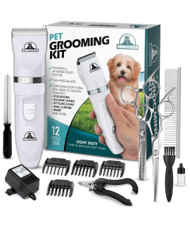 Pet Union Professional Dog grooming Kit - Rechargeable, cordless Pet grooming clippers & complete Set of Dog grooming Tools Low Noise & Suitable for Dogs, cats and Other Pets (White)