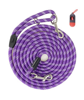 Codepets Long Rope Dog Leash for Dog Training 12FT 20FT 30FT 50FT, Reflective Threads Dog Leashes Tie-Out Check Cord Recall Training Agility Lead for Large Medium Small Dogs Purple