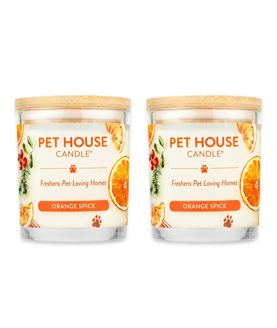 One Fur All, Pet House Candle-100% Plant-Based Wax Candle-Pet Odor Eliminator for Home-Non-Toxic and Eco-Friendly Air Freshening Scented Candles-Odor Eliminating Candle-(Pack of 2, Orange Spice)