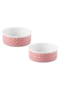 Bone Dry Ceramic Pet Bowls, Microwave & Dishwasher Safe Non-Slip Bottom for Secure Feeding with Less Mess, Medium Bowl Set, 6x2, Rose, 2 Count