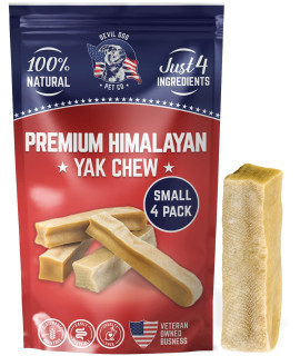 Devil Dog Pet Co Yak Cheese Dog Chews - Premium All Natural Dog Treats for Aggressive?Chewers - Long Lasting, Limited Ingredient and Odorless - USA Veteran Owned Business (Small - 4 Pack)