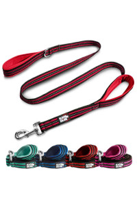 Black Rhino Dog Leash - Heavy Duty - Medium & Large Dogs 5ft Long Leashes Two Traffic Padded Comfort Handles for Safety Control Training - Double Handle Reflective Lead - (5 Ft, Red/Bl)