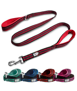Black Rhino Dog Leash - Heavy Duty - Medium & Large Dogs 5ft Long Leashes Two Traffic Padded Comfort Handles for Safety Control Training - Double Handle Reflective Lead - (5 Ft, Red/Bl)