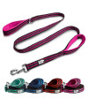 Black Rhino Dog Leash - Heavy Duty - Medium & Large Dogs 5ft Long Leashes Two Traffic Padded Comfort Handles for Safety Control Training - Double Handle Reflective Lead - (5 Ft, Pink/Bl)
