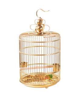 Thickened Steel Wire Stainless Steel Bird Cage, Starling Thrush Tiger Skin Peony Small Parrot Cage, Household Round Bird Cage Easy to Hang Large Space (Color : Gold-173237cm)
