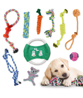 KEPLIN Rope chew Toys for Dogs - Pack of 10 Strong Rope, Ball & Tug for Teething, Stimulation & Training 100% Natural cotton Accessories for Small, Medium & Large Puppies & Adults (Style 1)