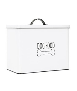 OUTSHINE White Farmhouse Dog Food Storage container Large Metal Dog Food canister with Fitted Lid cute container for Dog Food Decorative Dog Food Bin Best gift for Dogs and Pet Owners