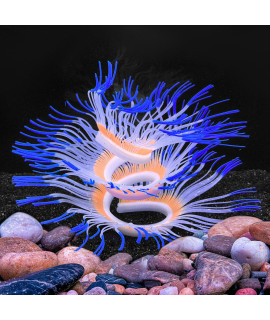 Bluecoco Soft Silica Gel Moves Naturally with Water Flow, Aquarium Decorations Glow in The Dark, Glowing Coral Ornaments for Fish Tank Decorations (Blue, Anemone)