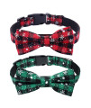 Malier 2 Pack Dog Collar with Bow tie, Christmas Classic Plaid Snowflake Dog Collar with Light Adjustable Buckle Suitable for Small Medium Large Dogs Cats Pets (Medium, Red + Green)