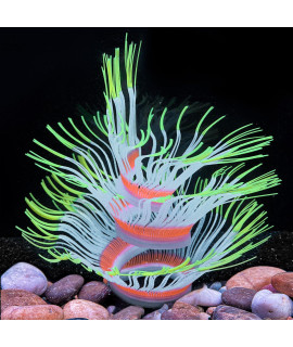 Bluecoco Soft Silica Gel Moves Naturally with Water Flow, Aquarium Decorations Glow in The Dark, Glowing Coral Ornaments for Fish Tank Decorations (Green, Anemone)