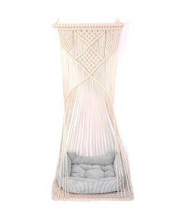 Doralus cat Bed cat Hammock Macrame cat Swing Bed cat cage cotton Rope Hanging cat House cats Toy Tassel Basket Tapestry (Beige, Swing Bed+cushion)