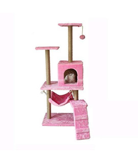 ZRONgQF cat Activity Trees cat Tower cat Tree Tower Pet climbing Frame Palace Multi-Layer Platform Scratching Post comfortable cat House Plush condo Playhouse with Hairball and Hammock Pink 0926