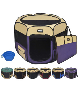 WINiPET 2-Door Folding Soft Pet Playpen (2 Year Warranty), Plus Carrying Bag and Food Grade Silicone Bowl, 10-Size and 12-Color Portable Dog Cat Playpen, Exercise Pen, Indoor & Outdoor Pet Home