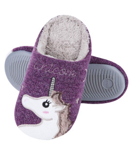 Beslip girls cute Unicorn House Slippers Memory Foam Indoor Slippers comfy Fuzzy Knitted Slip On Slippers with Anti-Slip Rubber Sole, Purple Size 45-55