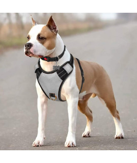 Big Dog Harness No Pull Adjustable Pet Reflective Oxford Soft Vest for Large Dogs Easy Control Harness (M, Silver)