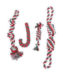 Wellbro Dog Rope Toy, christmas Puppy Teething Toys with Knots, cotton Rope Dog chew Toy for Puppies, Small and Medium Dogs Interactive Play and Flossy Teeth cleaning (christmas Set)