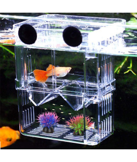 Aquarium Fish Breeding Box, NETUEM Acrylic Double Layer Fish Isolation Box/Baby Fish Hatchery/Fry Breeder Box for Guppy,Tropical Fish, Floating Fish Incubator Tank Divider with Suction Cups, L size