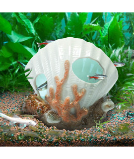 WSgift Safe Ceramic Aquarium Decorations Shell-Shaped Fish Tank Decor Cave for Hiding, Betta Fish Accessories
