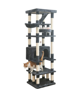MWPO 74.8 inches Large Cat Tree with Sisal-Covered Scratching Posts & Condo, Tall Cat Tower Entertainment Playground Furniture for Cats & Kittens - Multiple Colors-Smoky Gray