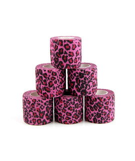 MUEUSS Pet First Aid Tape Self Adherent Cohesive Bandage for Dogs Cats Horses Breathable Non-Woven Elastic Self Adhesive Sport Tape for Knee Ankle (2inches 6rolls Pink Leopard)