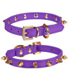 LOVPE One Row Golden Spiked Studded Leather Dog Collar/Cat Collar with Golden Rhinestone Buckle for Small Dog/Cat Puppy Kitty (S(Neck for:11-13 Inch), Purple)