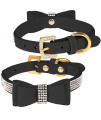 LOVPE Crystal Dog Collar/Cat Collar Velvet Leather with Bow-Knot Tie Rhinestone Puppy/Kitten Collars for Small Dogs & Cats (S(Neck for:10-13 Inch), Black)