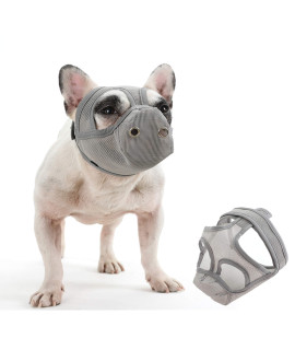 Cilkus Short Snout Dog Muzzles - Bulldog Muzzle Adjustable Breathable Mesh Dog Muzzle Can Stick Out Tongue and Drink Water Anti-Biting and Training Dog XL (19.6-20.4), Grey