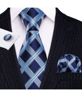 BarryWang Designer Blue Ties for Men Formal Business Necktie Set checkered Woven