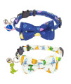 ADOGGYGO Cat Collar Breakaway with Cute Bow Tie Bell - 2 Pack Kitten Collar with Removable Bowtie Universe Dinosaur Pattern Cat Bowtie Collar for Cat Kitten (Dinosaur & Universe)