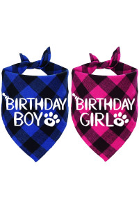 STMK 2 Pack Dog Birthday Bandana, Dog Birthday Boy Girl Bandana Plaid Triangle Scarf for Dog Puppy Birthday Party Supplies