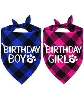 STMK 2 Pack Dog Birthday Bandana, Dog Birthday Boy Girl Bandana Plaid Triangle Scarf for Dog Puppy Birthday Party Supplies