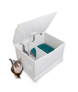 Designer Catbox Cat Litter Box Enclosure, Hidden, Dog-Proof Pet Furniture with Cover, Elegant, Covered, Odor Contained for Large Cats, Cat Litter Box Furniture with Lid, Cat Litter Boxes, White