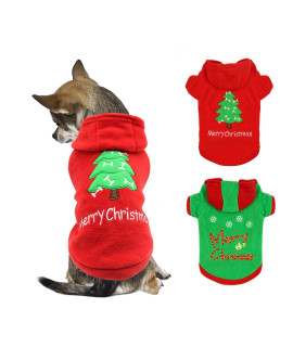 HYLYUN Puppy Christmas Outfit 2 Packs - Small Dog Christmas Outfits Pet Santa Claus Suit Dog Hoodies for Small Dogs and Cats M